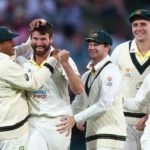 Michael Neser celebrates after getting a wicket for Australia