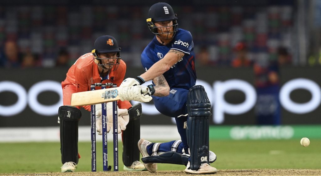 Ben Stokes reverse sweep 8 Nov 2023 Gareth Copley Getty Images