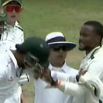 SA bowler grabs batsman's helmet