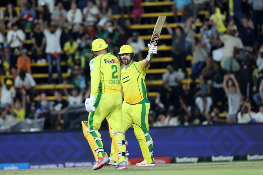 /jsk4 and Donovan Ferreira of Joburg Super Kings celebrate the win In the SUPER OVER held during match 9 of the Betway SA20 season 4 between Joburg Super Kings (JSK) and The Durban Super Giants (DSG) held at the Wanderers Cricket Stadium in Sandton, Johannesburg , South Africa on the 1st January 2026